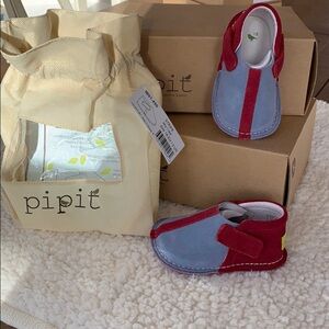Pipit sky and deep red stripe suede boots